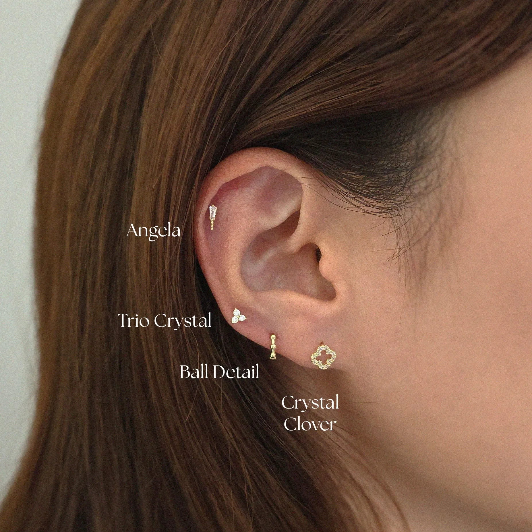 14K Crystal Clover Cartilage Earring