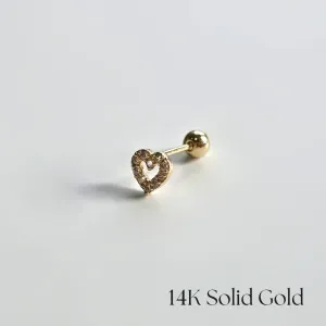 14K Crystal Heart Cartilage Earring
