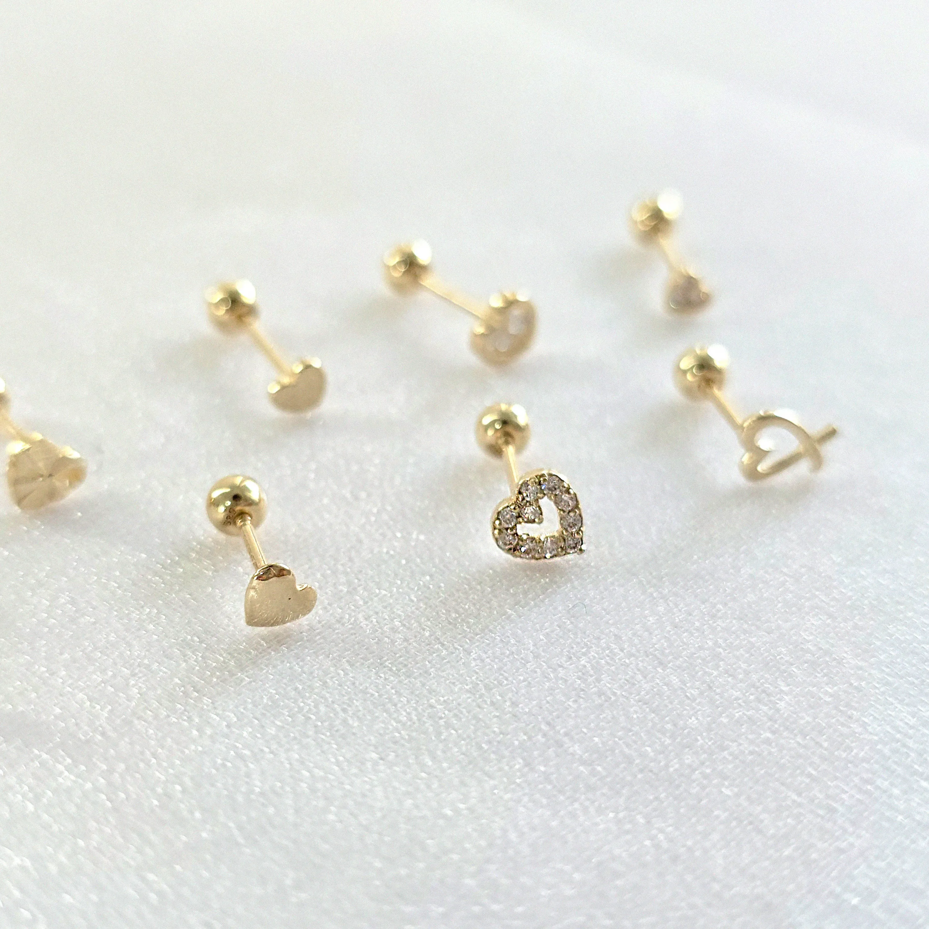 14K Crystal Heart Cartilage Earring