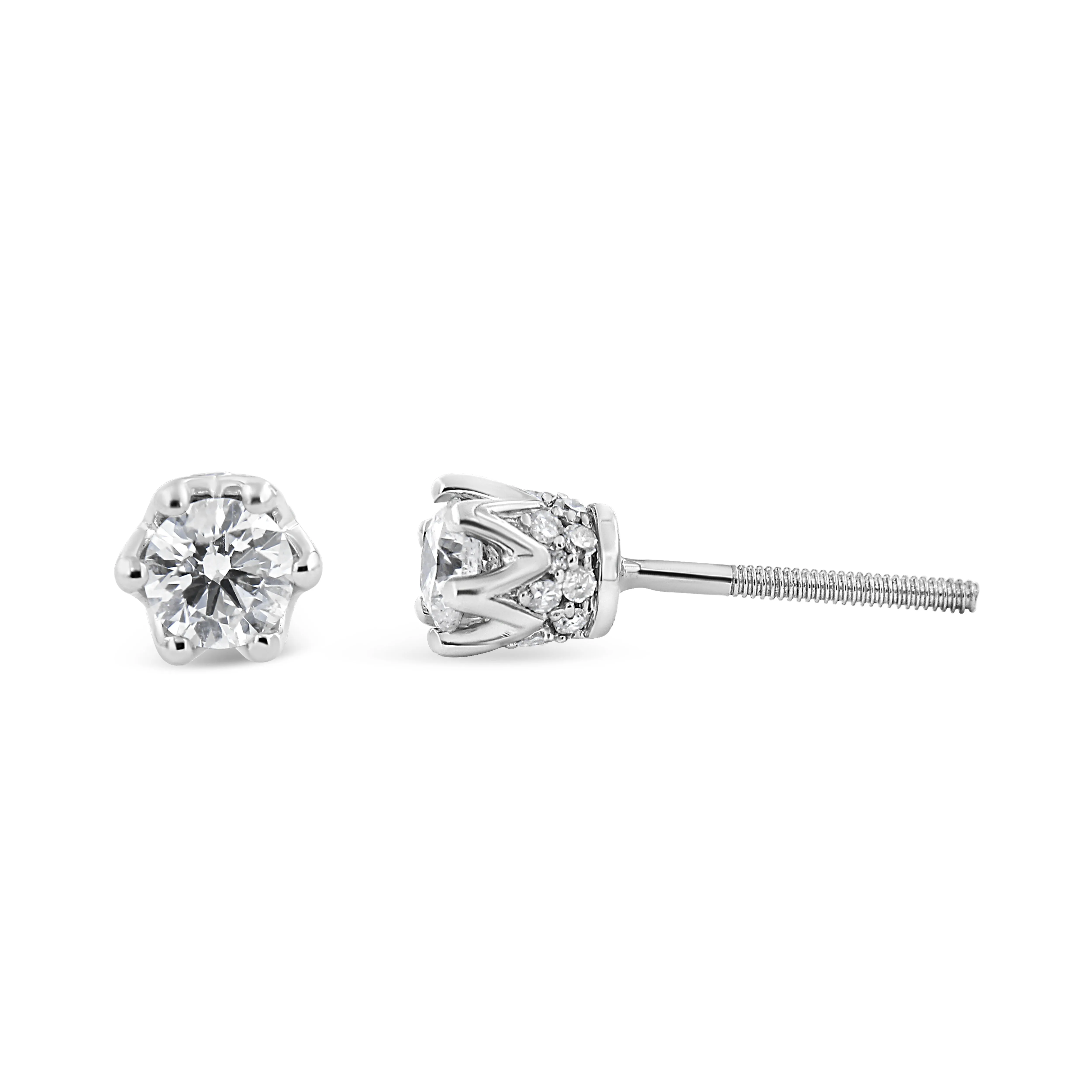 14K Gold 1/2 Cttw Round Diamond Crown Stud Earring