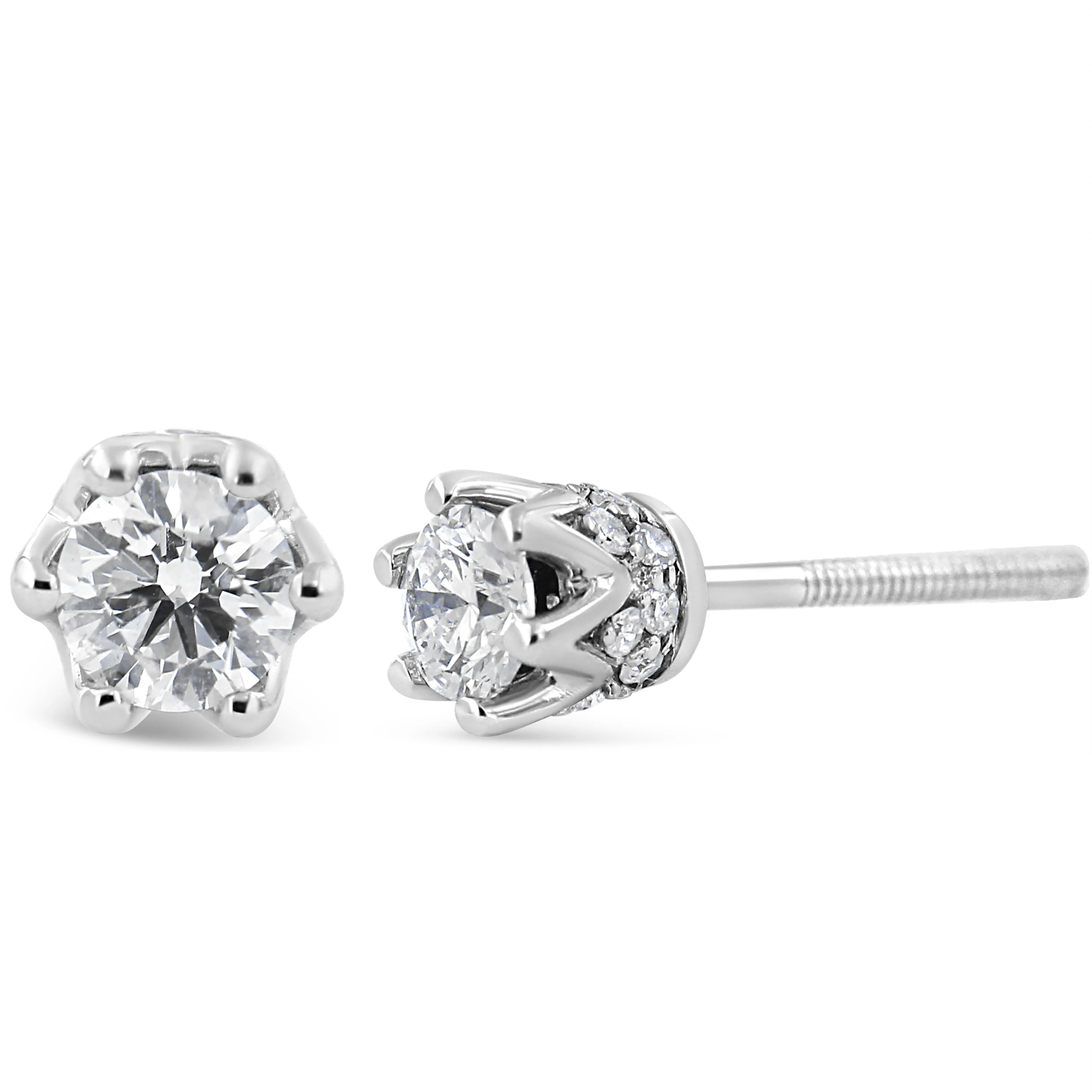 14K Gold 1/2 Cttw Round Diamond Crown Stud Earring