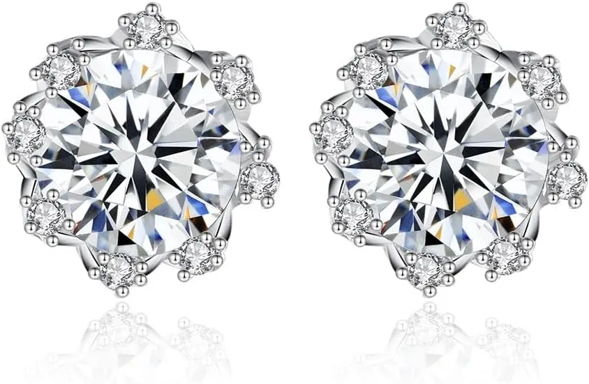 14K Gold 1ct/2ct Diamond Flower Stud Earrings for Women, VVS1 D-Color, Appropriate Gift for Any Event