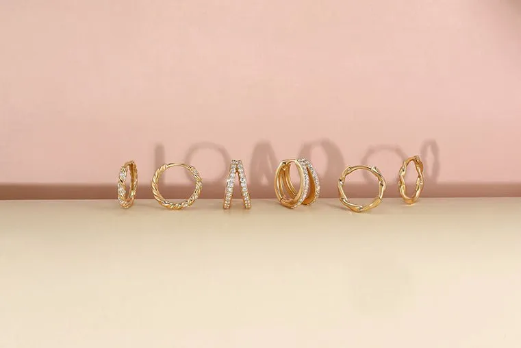 14k Gold & Diamond Twisted Huggie Hoops by eklexic
