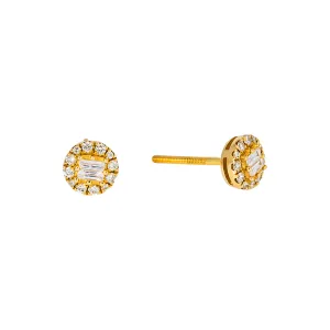 14K GOLD BAGUETTE AND ROUND LAB DIAMOND STUD EARRINGS 0.28 CTW