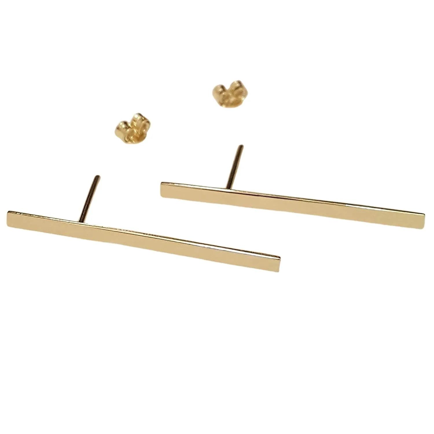 14k Gold Bar Earrings, Dainty Silver Bar Stud Earrings, Minimalist Gold Studs, Everyday Stud Earrings, Plain Gold Non Allergenic Line Bar Studs, Earrings Gift for Women Girls