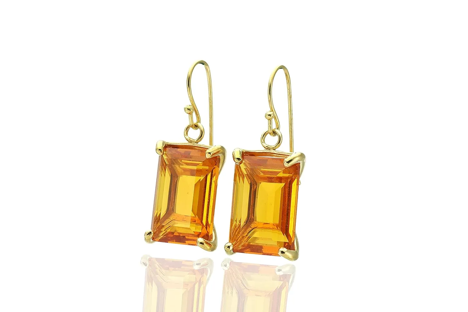 14k Gold Citrine Emerald Cut Earrings - November Birthstone Jewelry - Minimalist Rectangular Dangle Earrings - Elegant Orange Gemstone Statement Design