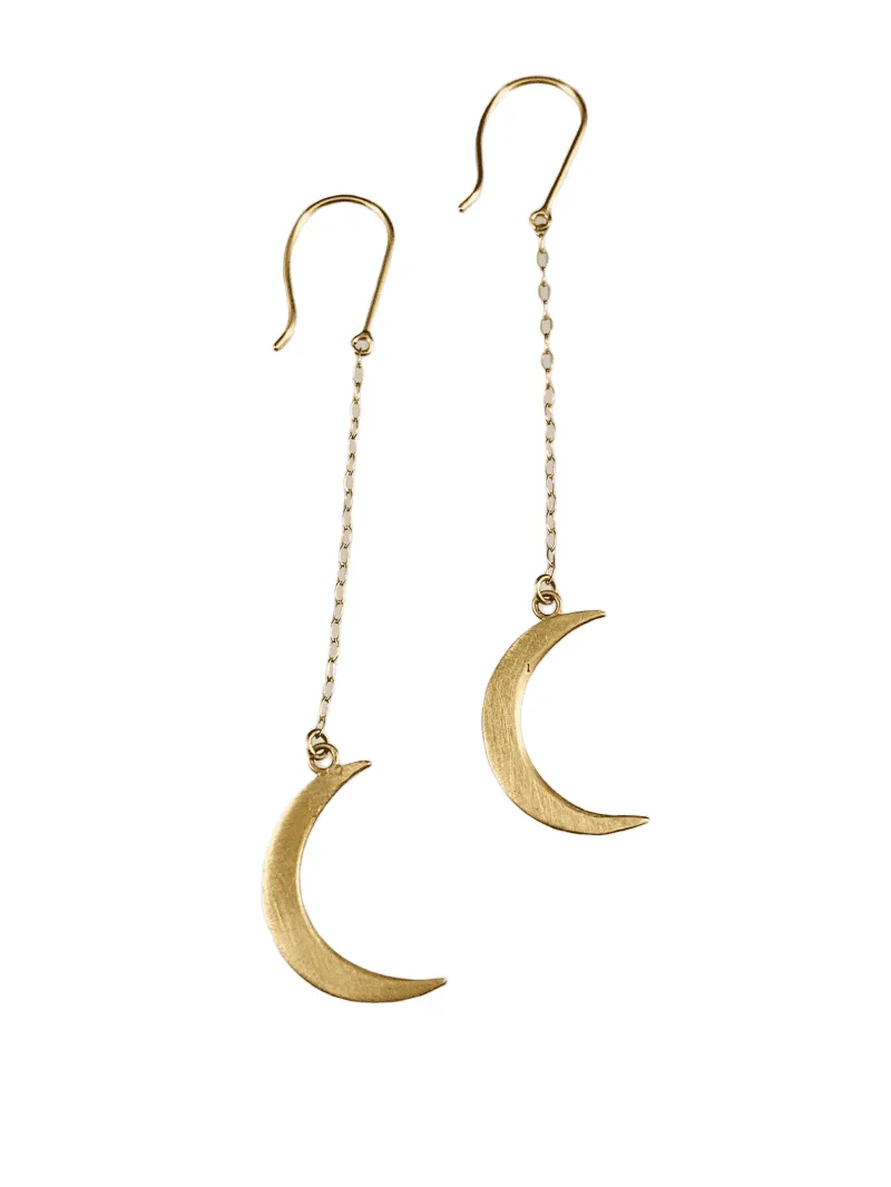 14K Gold Crescent Moon Earrings