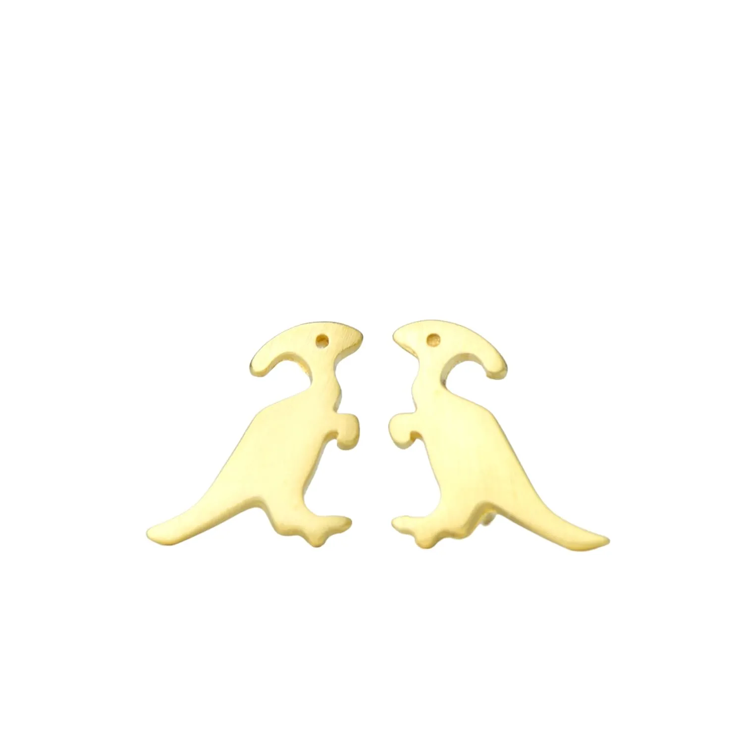 14k Gold Dinosaur Earrings for Kids Girls Boys Unisex Real Solid Gold Studs for Women 9k 18k Yellow Rose White Cute Minimalist Gift (Parasaurolophus) 0.001