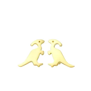 14k Gold Dinosaur Earrings for Kids Girls Boys Unisex Real Solid Gold Studs for Women 9k 18k Yellow Rose White Cute Minimalist Gift (Parasaurolophus) 0.001