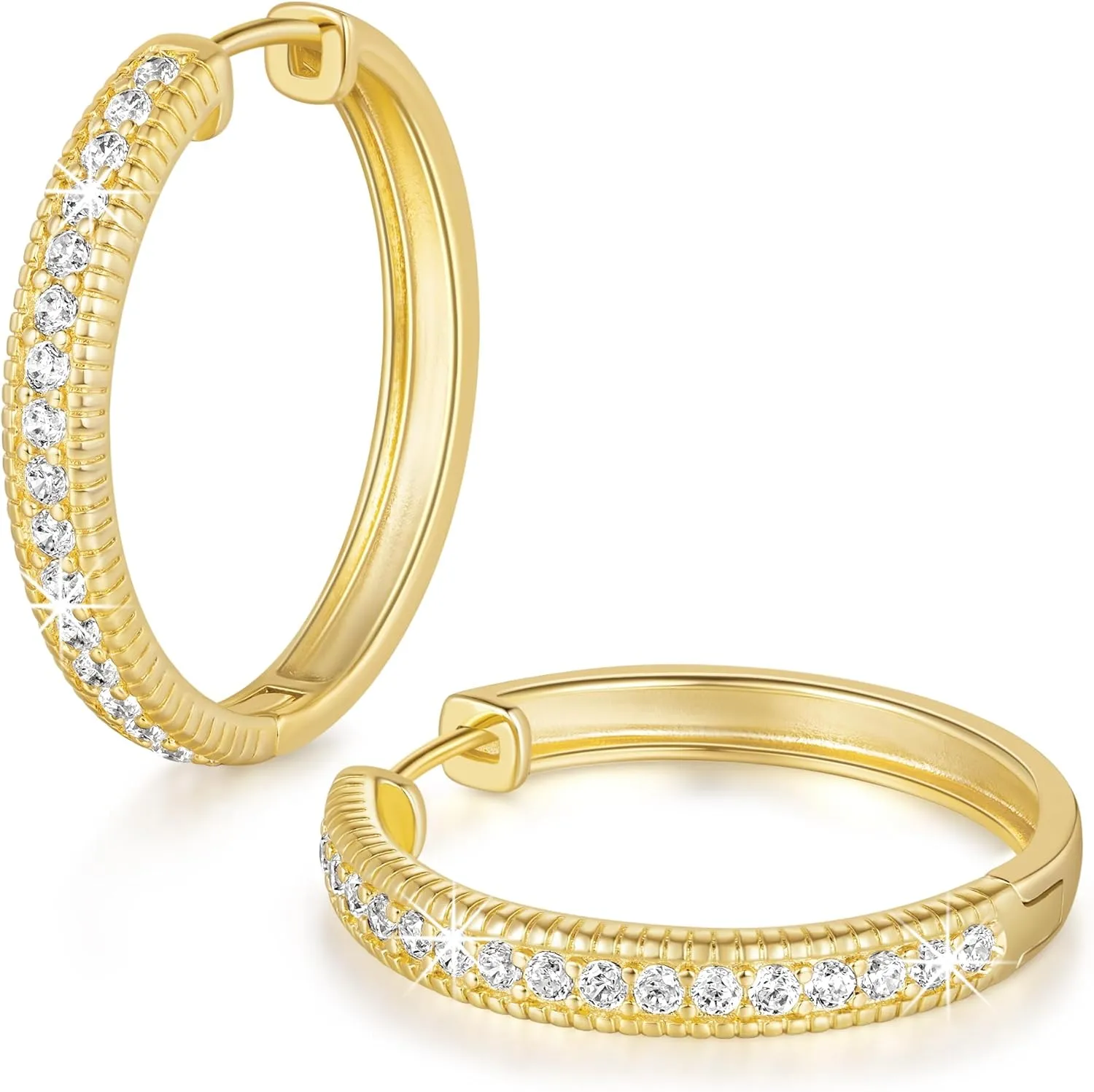 14K Gold Hoop Earrings for Women Huggie Hoop Earring Large Gold Hoops Earrings Dazzling Diamond Earring for Women 30MM