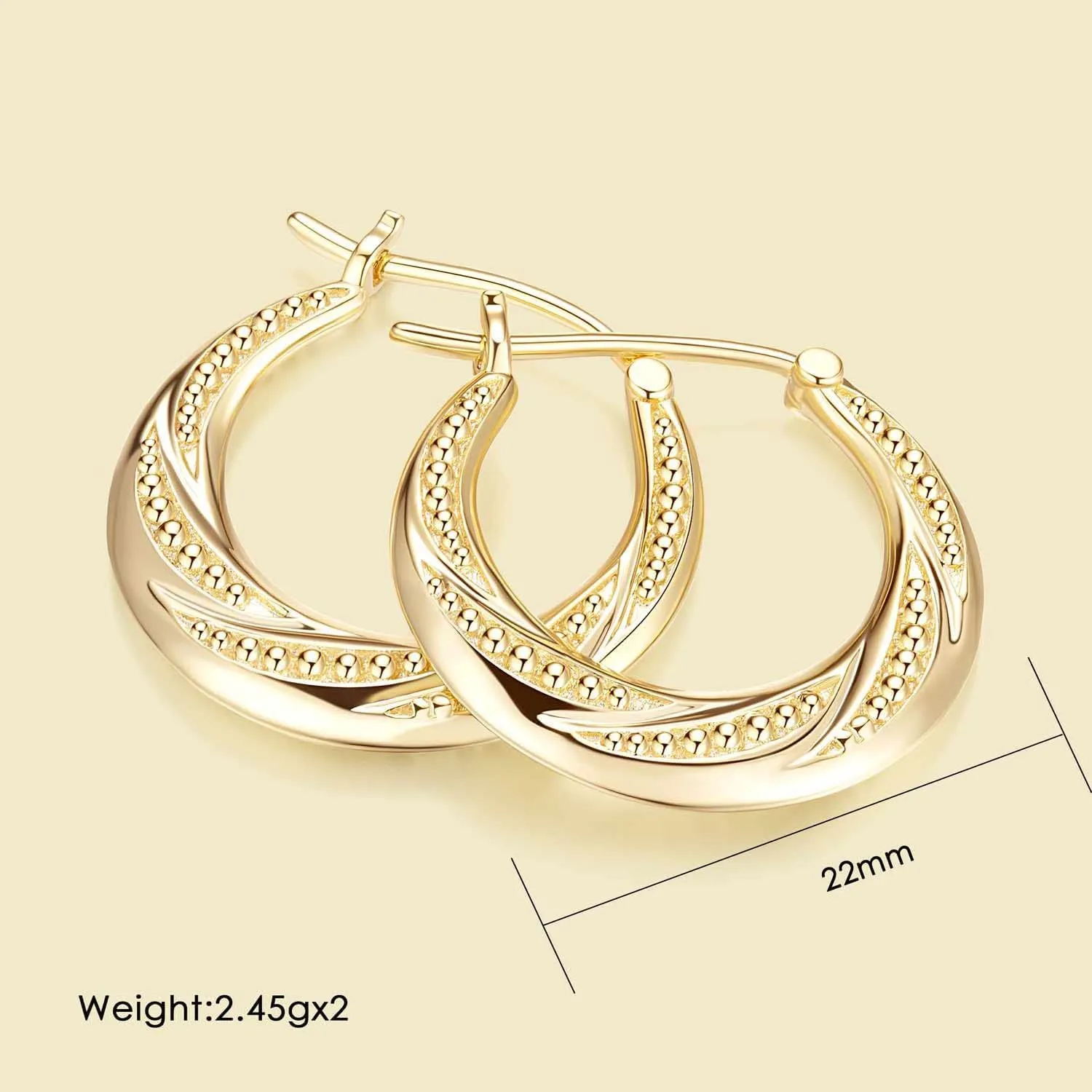 14K Gold Hoop Earrings for Women Small Gold Hoop Earrings 14K Hoops Earring Rotating Small Ball Design Comfortable Hoops Womens Earring 22/25mm