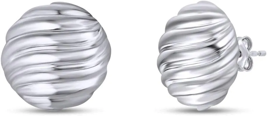 14k Gold over Sterling Silver Plain Punky Minimalist Sculpted Wave Stud Earrings