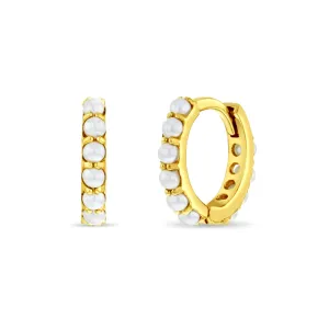 14k Gold Petite Pearl Women's Hoop Earrings