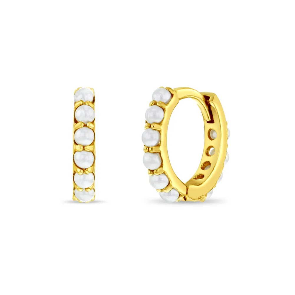 14k Gold Petite Pearl Women's Hoop Earrings