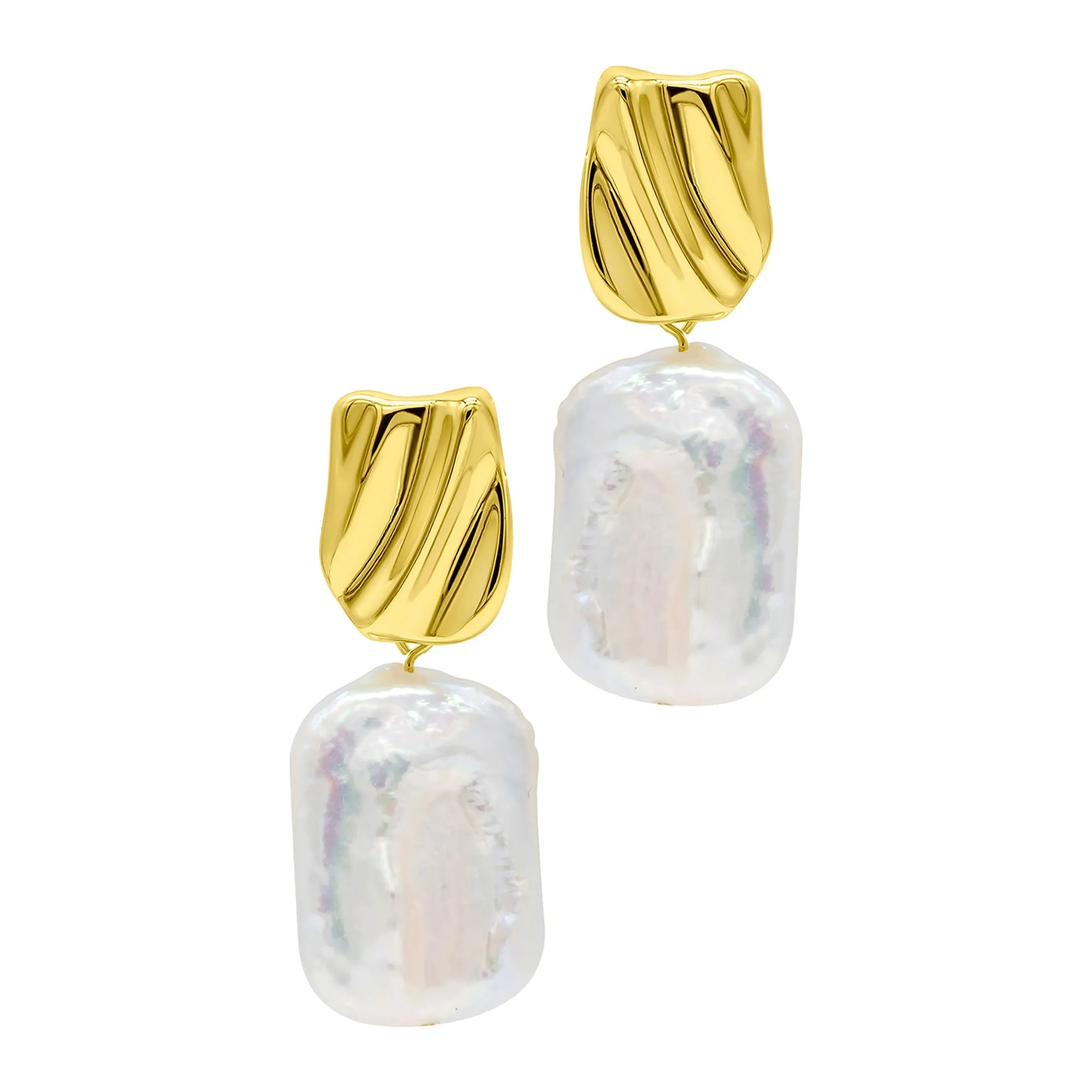 14K Gold Plated Freshwater Pearl Coin Drop Earrings