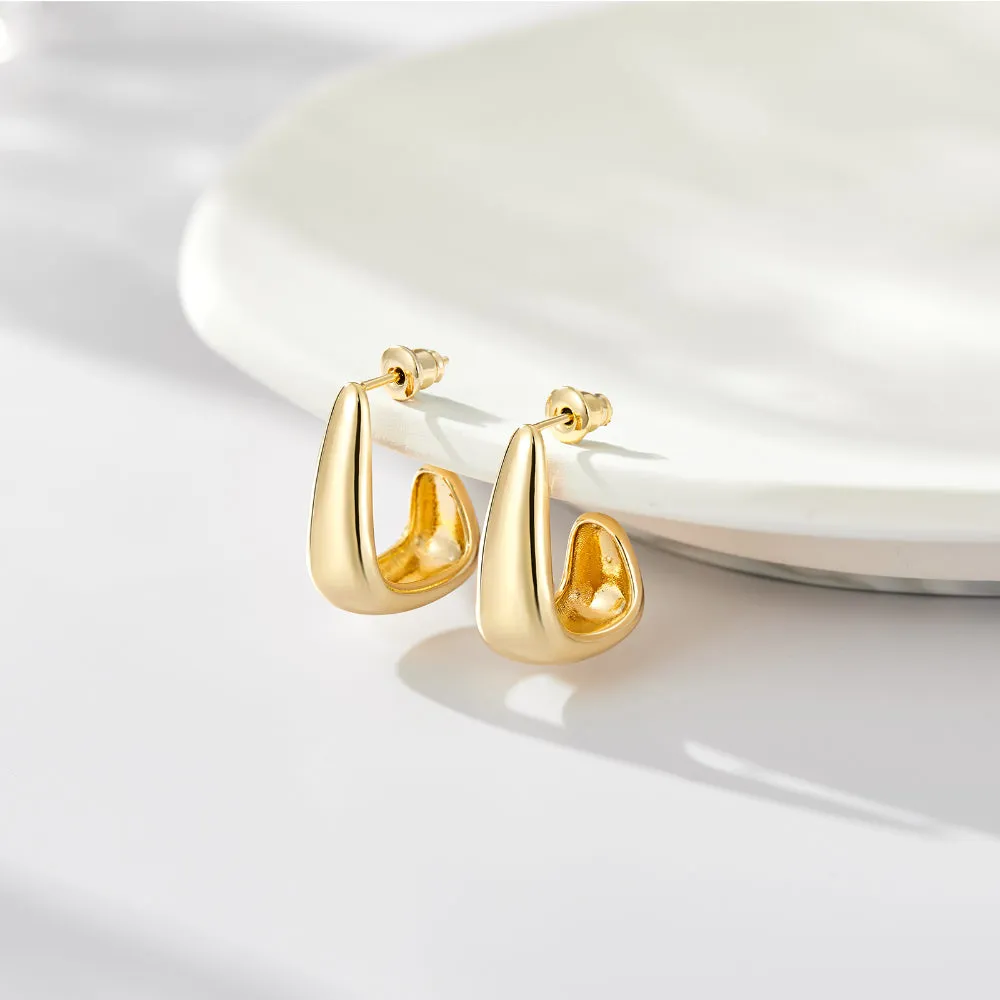 14K Gold Plated Lightweight Chunky Gold Hoop Earrings- Dome Huggie Hoop