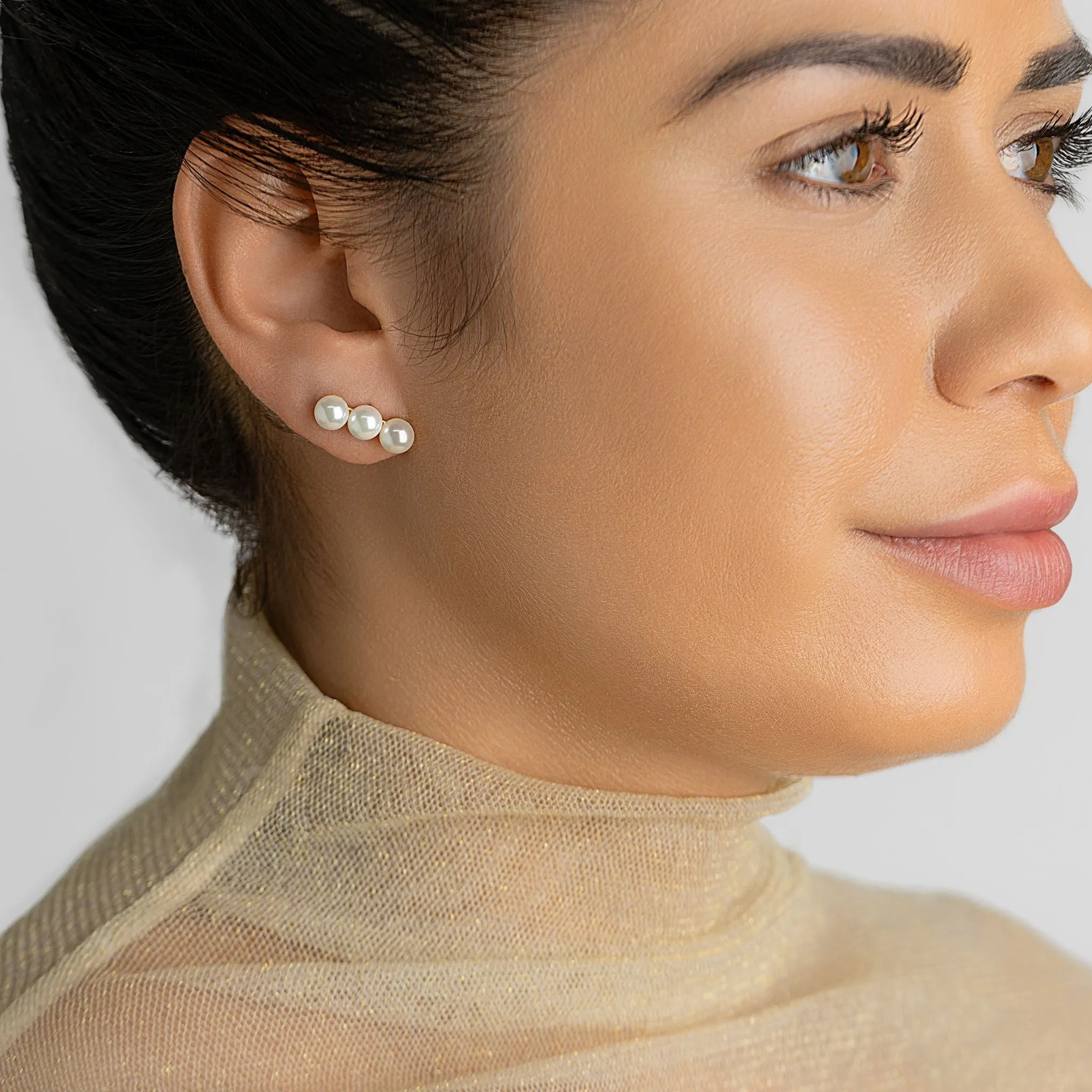 14K Gold Plated Oversized Pearl Bar Studs Earrings