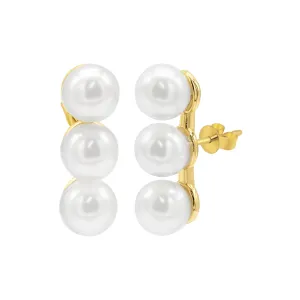 14K Gold Plated Oversized Pearl Bar Studs Earrings