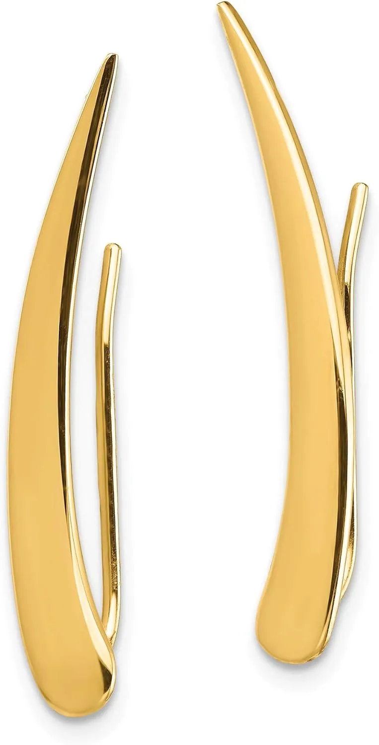 14k Gold Polished Pointed Ear Climber Earrings Striking