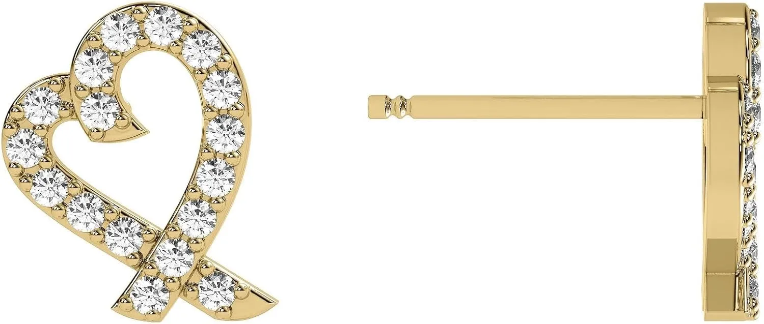 14K Gold Tiny Heart Diamond Stud Earrings – Lab-Grown Diamonds, EF-VS Clarity, Push-Back Clasps – Available in White, Yellow, and Rose Gold