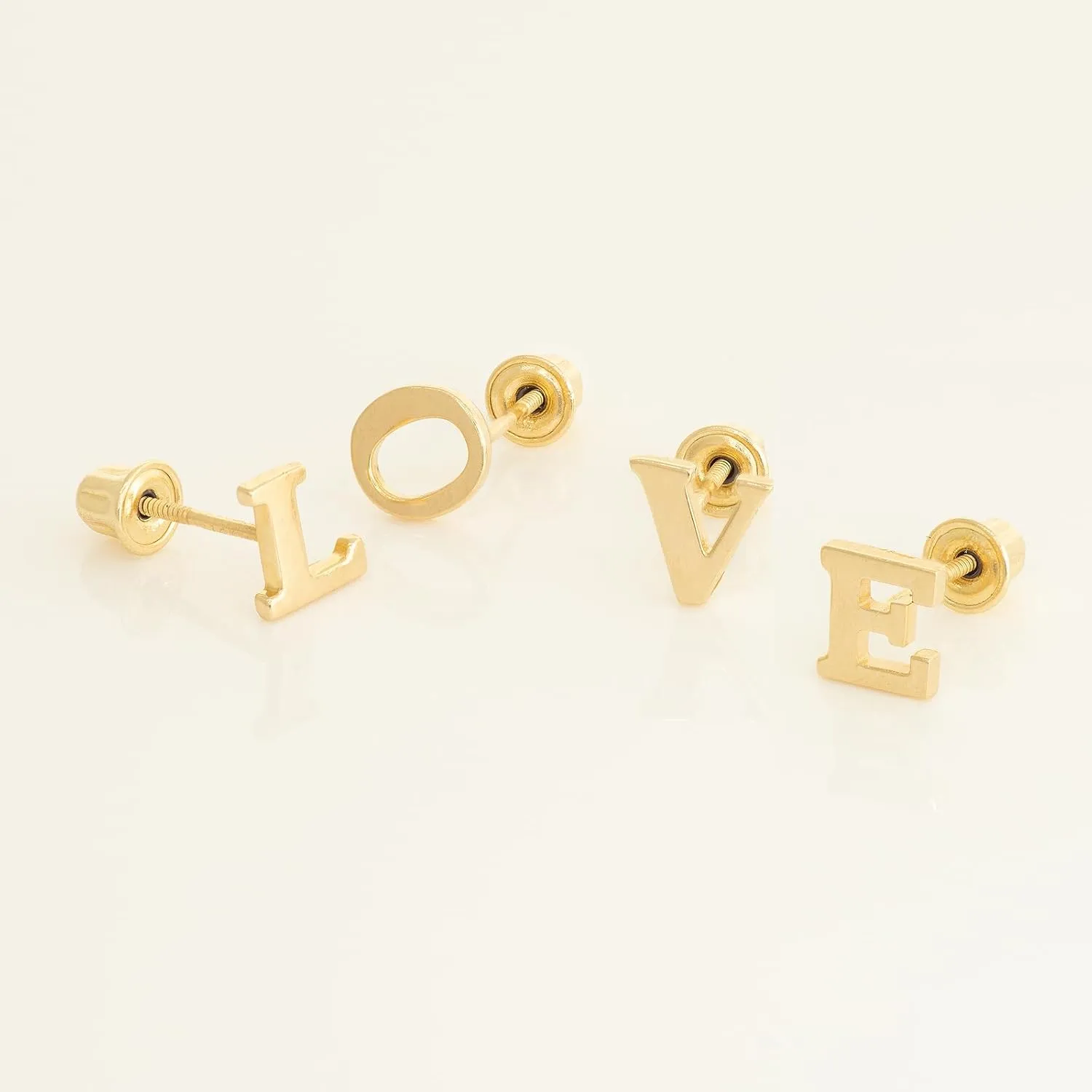 14K REAL Solid Gold Initial Stud Earrings – Post Earrings with Secure Screw Back – Ideal for multi Piercings - Perfect for Minimalist Design - Sold as a Pair