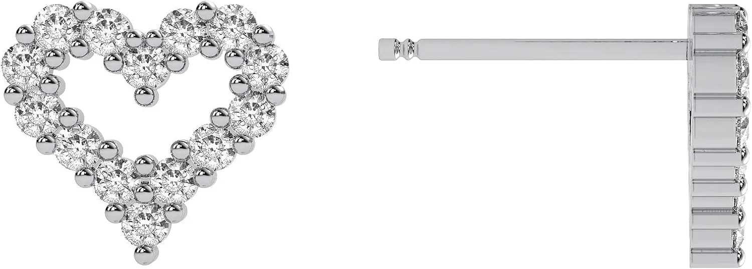 14K Solid Gold Heart Stud Earrings with Lab Grown Diamonds, EF/VS Quality, Push Back, 0.30-0.56cttw – Elegant & Eco-Friendly Jewelry Gift for Women