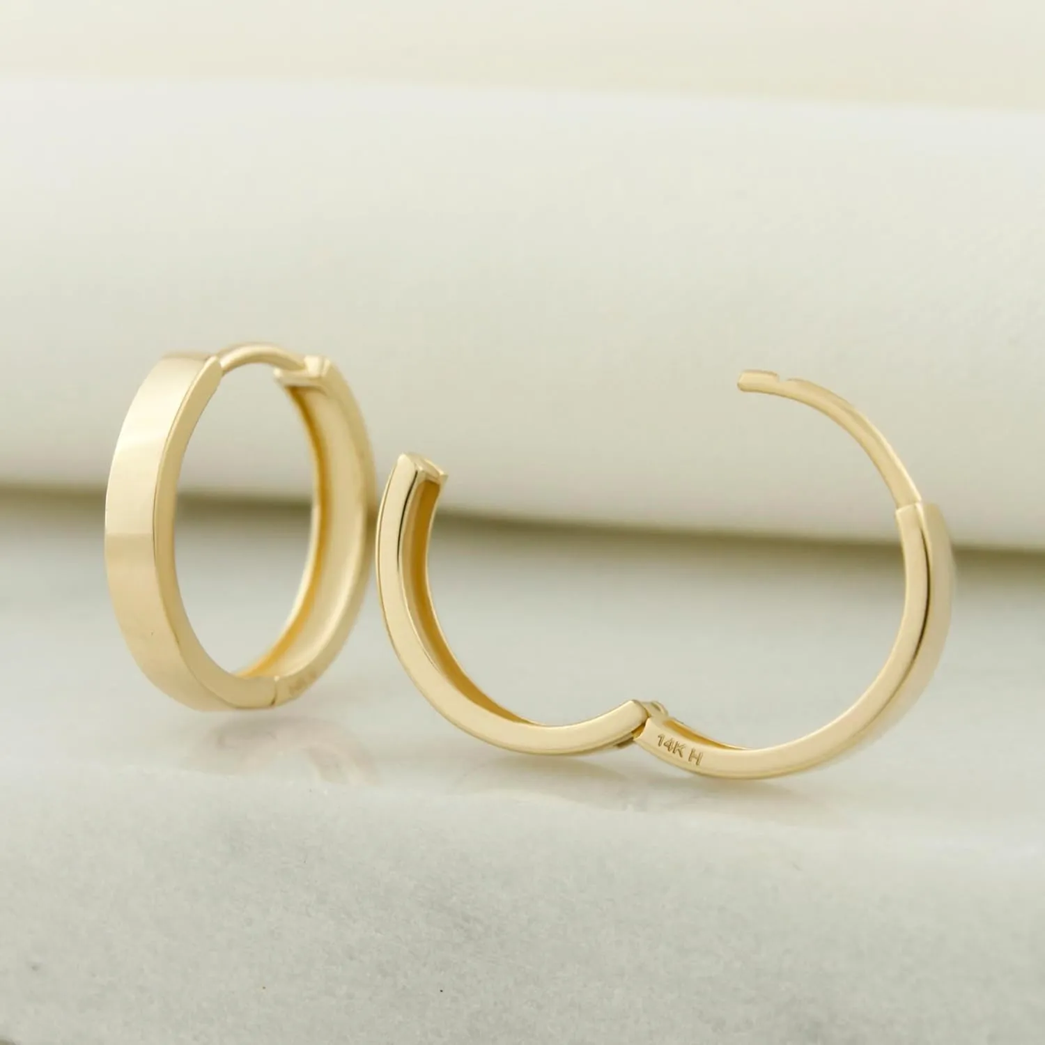 14k Solid Gold Huggie Earrings, Real Gold Earrings, Plain Gold Huggie Hoop Earrings, Simple Gold Huggie