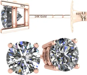 14K Solid Gold Post & Silver Simulated Diamond Stud Earrings-cubic zirconia earrings studs .30ct to 8.00ct