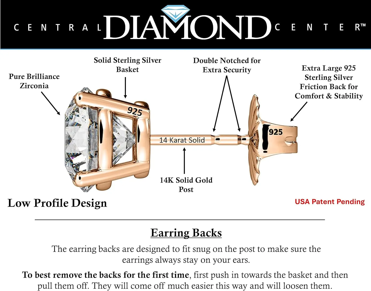 14K Solid Gold Post & Silver Simulated Diamond Stud Earrings-cubic zirconia earrings studs .30ct to 8.00ct