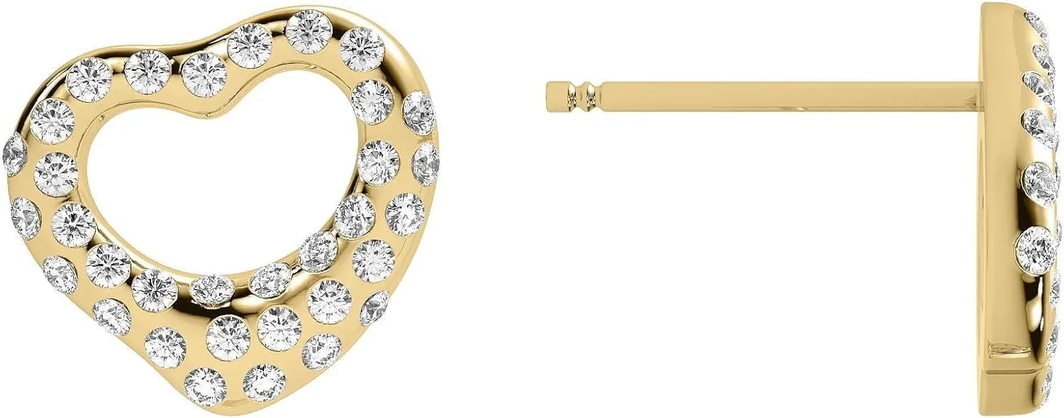 14K Solid Gold Puffy Heart Diamond Stud Earrings – Lab-Grown Diamonds, EF-VS Clarity, Push-Back Clasps – Available in White, Yellow, and Rose Gold
