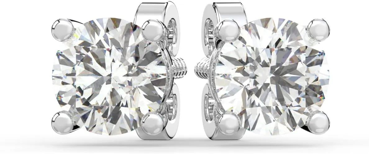 14K Solid Gold Solitaire Round Lab-Grown Diamond Studs Earrings
