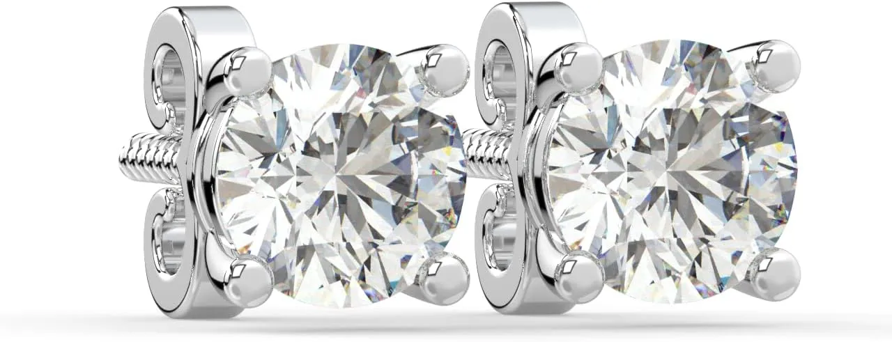 14K Solid Gold Solitaire Round Lab-Grown Diamond Studs Earrings