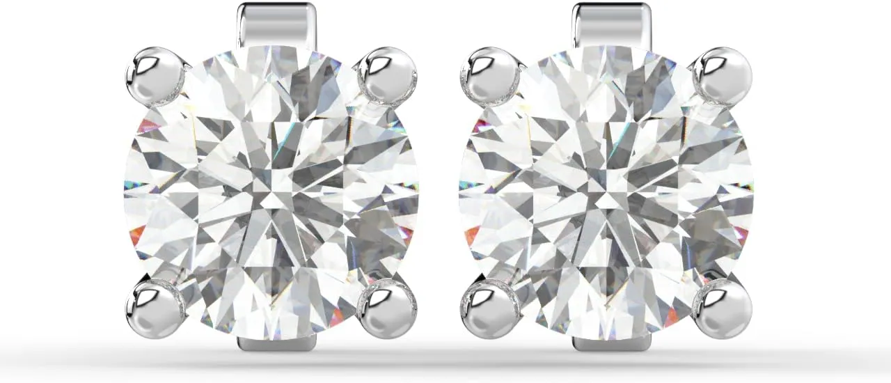 14K Solid Gold Solitaire Round Lab-Grown Diamond Studs Earrings