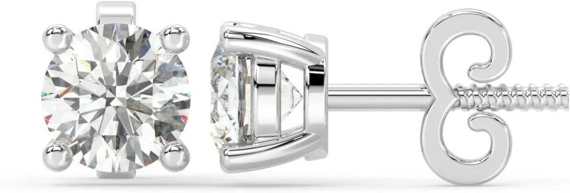 14K Solid Gold Solitaire Round Lab-Grown Diamond Studs Earrings