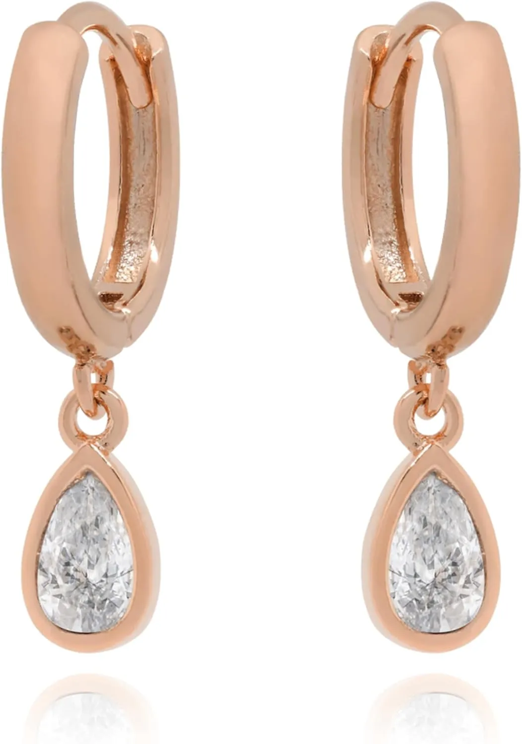 14k Solid Gold Teardrop Huggie Hoop Earrings, Pear Diamond (0.70ct) Dangle Hoop Earrings, Minimalist Hoops With Charm, Gift for Women.