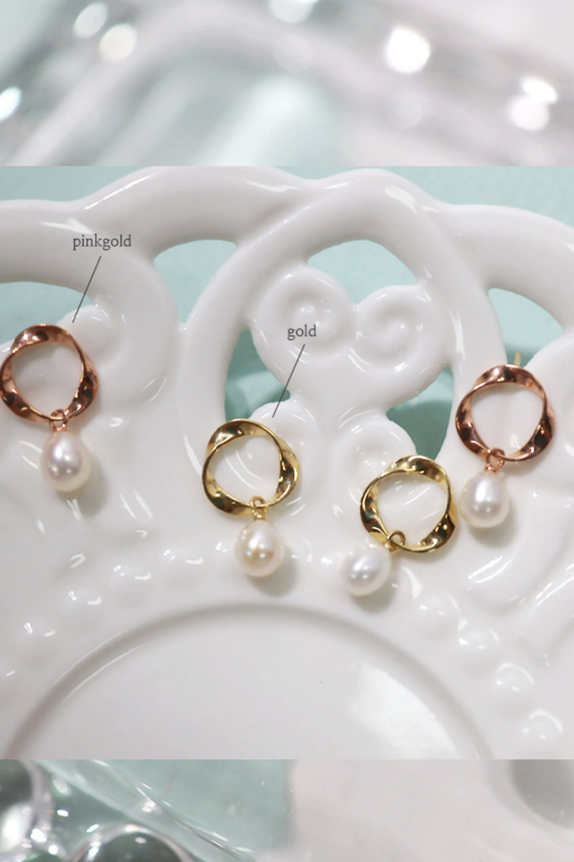 14k Solid Gold Twisted Ring Pearl Drop Earring