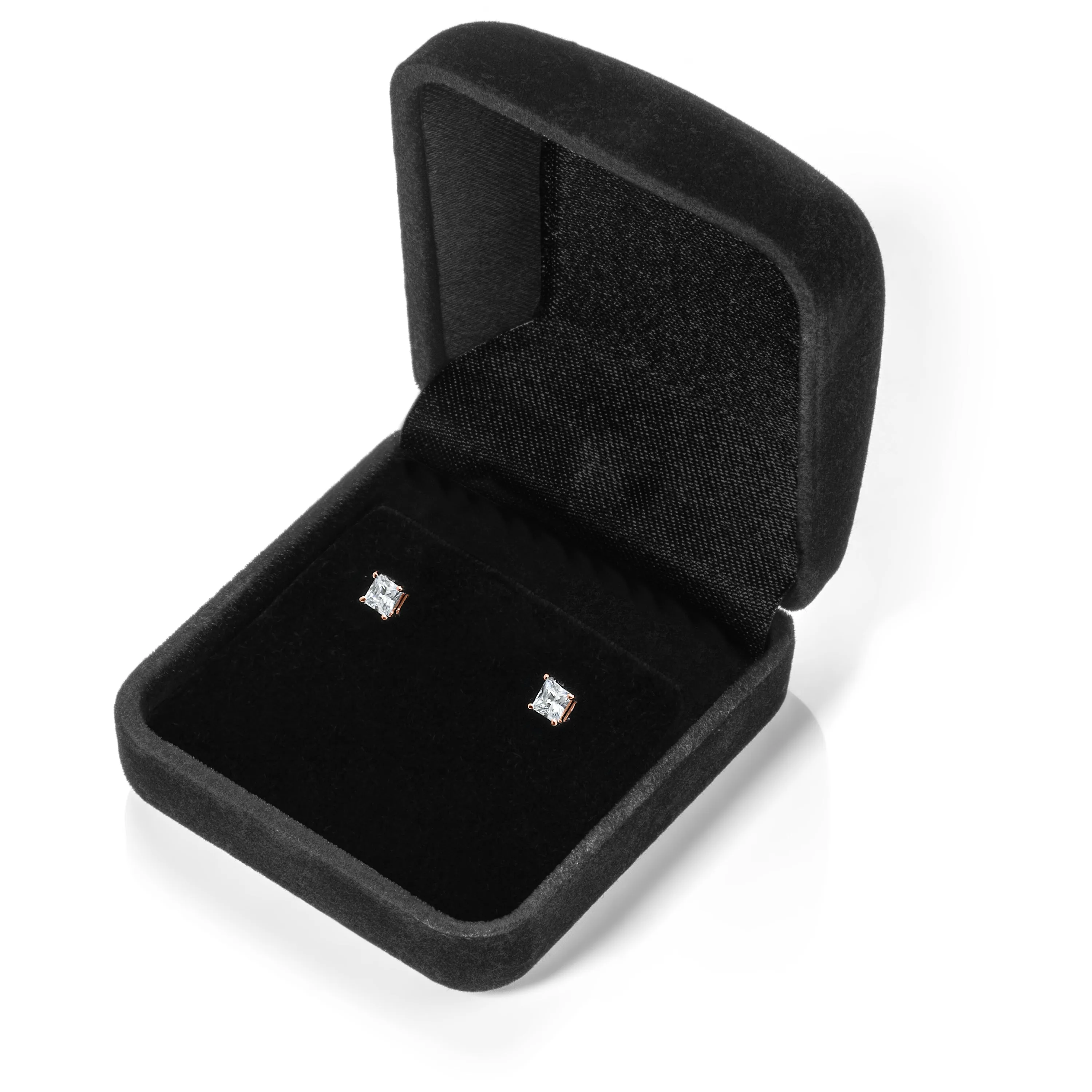 14K Solid Rose Gold Stud Earrings | Princess Cut Cubic Zirconia | Screw Back Posts | .58 CTW