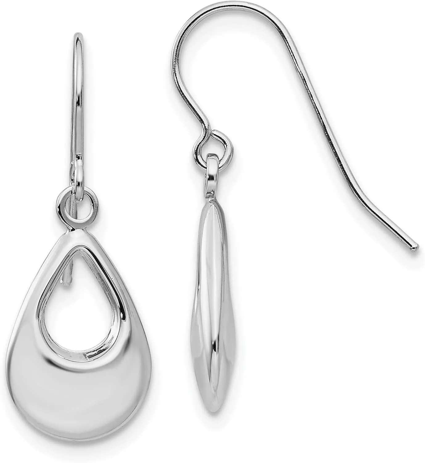 14K Solid White Gold Teardrop Drop Dangle Earrings