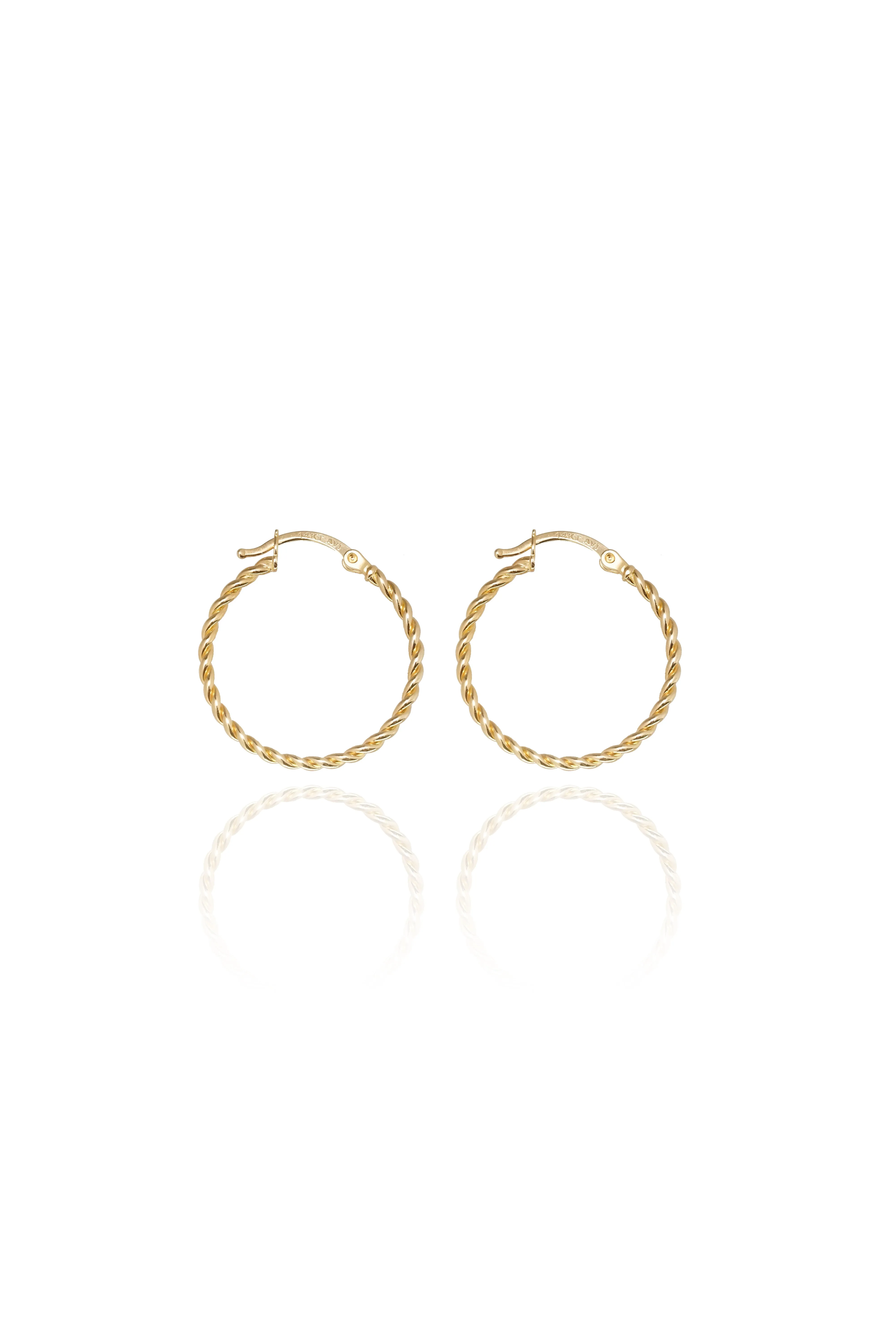 14K Solid Yellow Gold 25MM Twisted Rope Hoop Earring