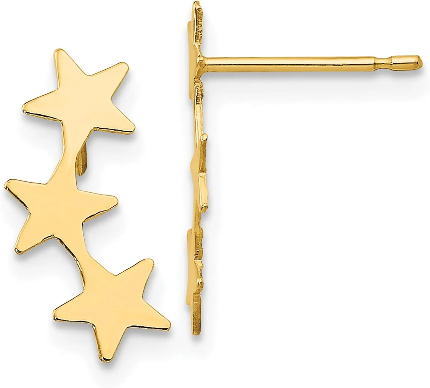 14K Solid Yellow Gold 3 Star Stud Earrings