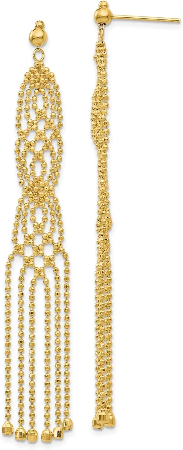 14K Solid Yellow Gold Beaded Drop Dangle Earrings