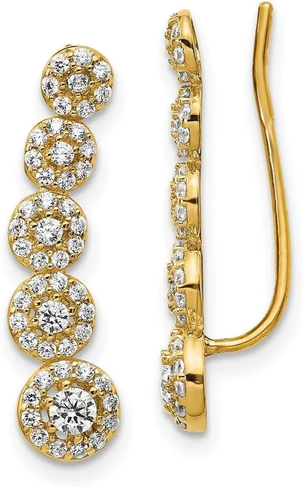 14k Solid Yellow Gold CZ Cubic Zirconia Simulated Diamond Circles Polished Ear Climber Earrings 22.25x5.6mm Wide - Jewelry Gift for Mom