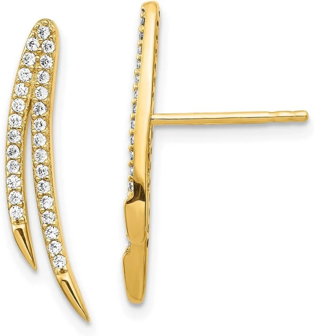 14k Solid Yellow Gold CZ Cubic Zirconia Simulated Diamond Ear Climber Earrings 21.98x3.92mm Wide - Jewelry Gift for Mom