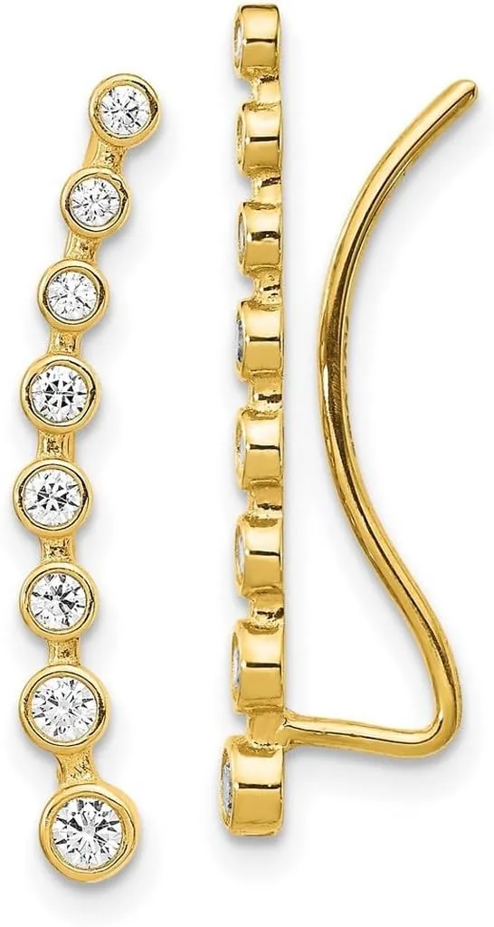 14k Solid Yellow Gold CZ Cubic Zirconia Simulated Diamond Ear Climber Earrings 24.32x3.49mm Wide - Jewelry Gift for Mom