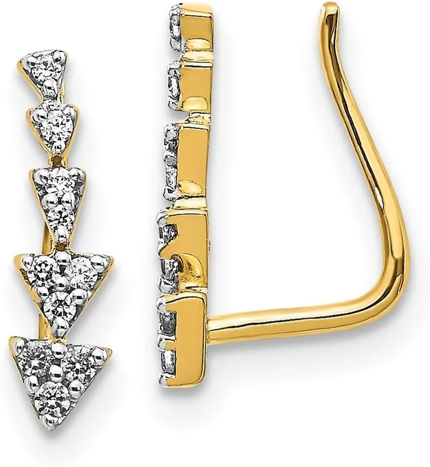 14k Solid Yellow Gold Lab Grown Diamond Ear Climber Earrings 12.97mm Long - Jewelry Gift for Mom
