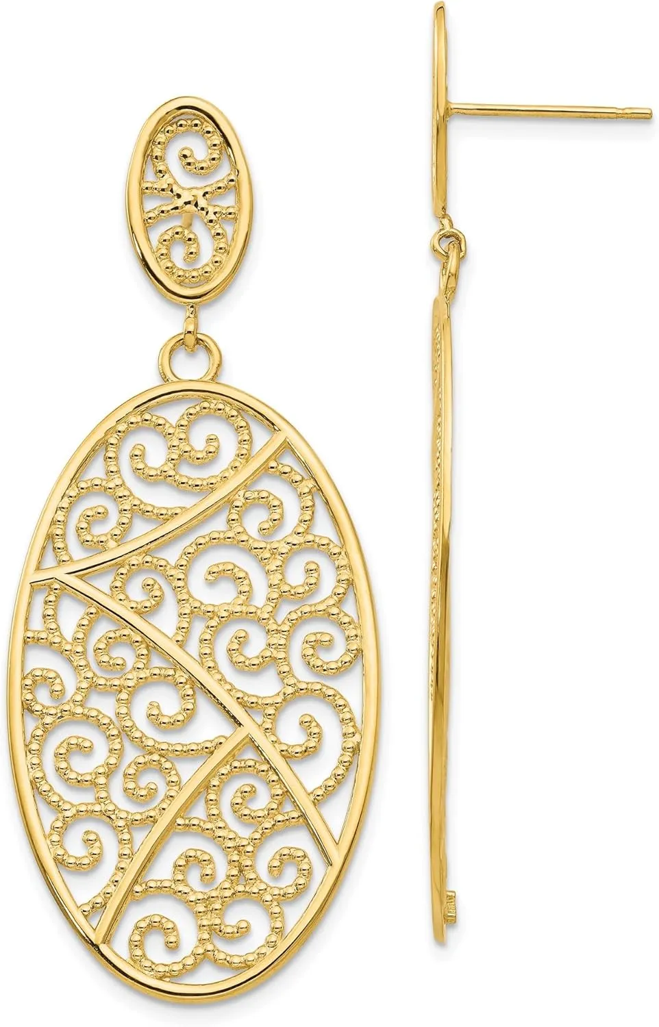 14K Solid Yellow Gold Oval Drop Dangle Earrings