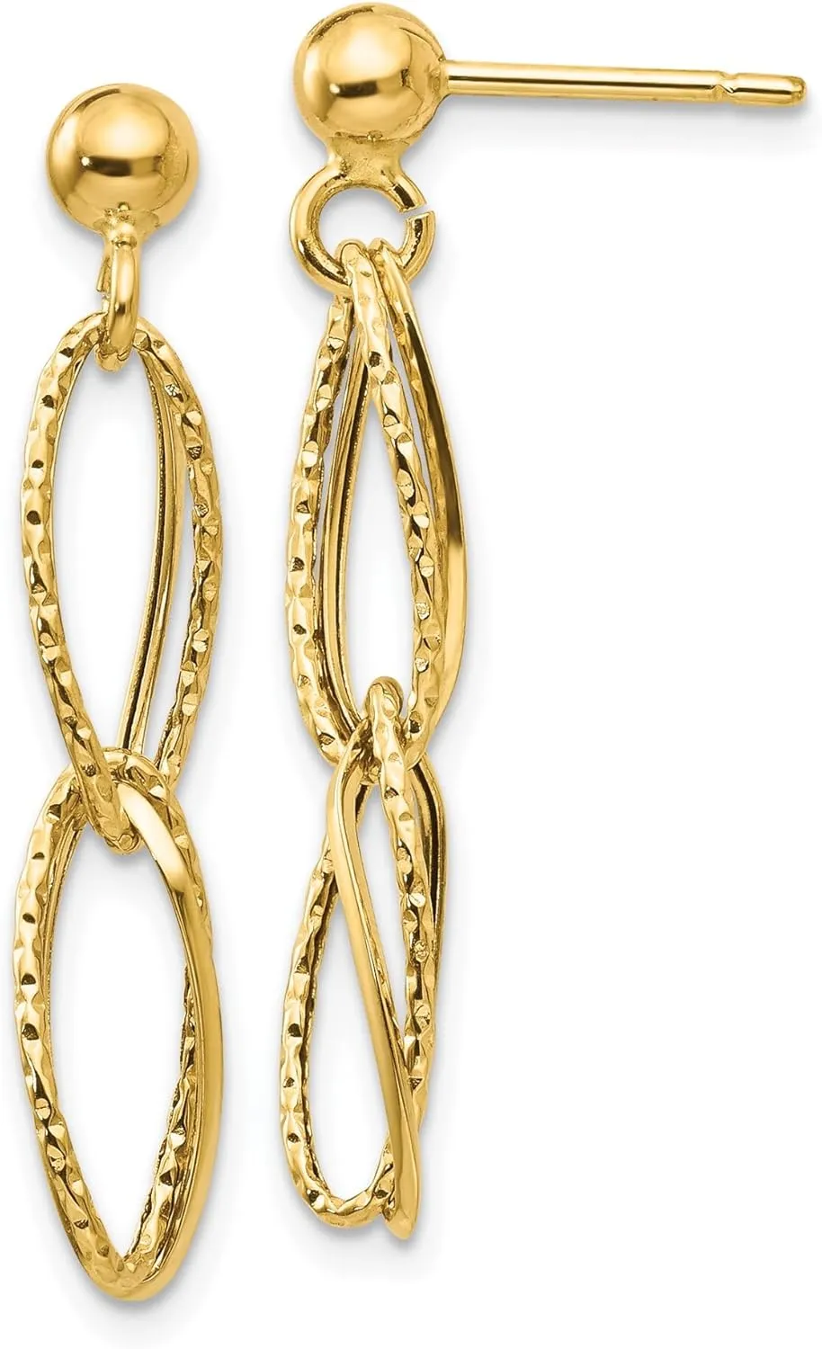 14K Solid Yellow Gold Post Drop Dangle Earrings