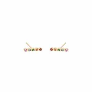 14K TINY 5 RAINBOW SAPPHIRES BEZEL STUDS
