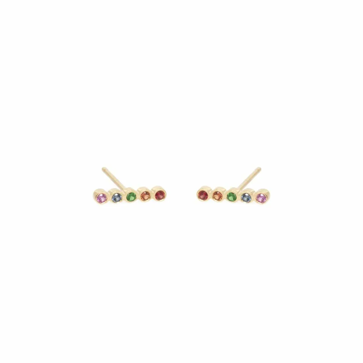 14K TINY 5 RAINBOW SAPPHIRES BEZEL STUDS