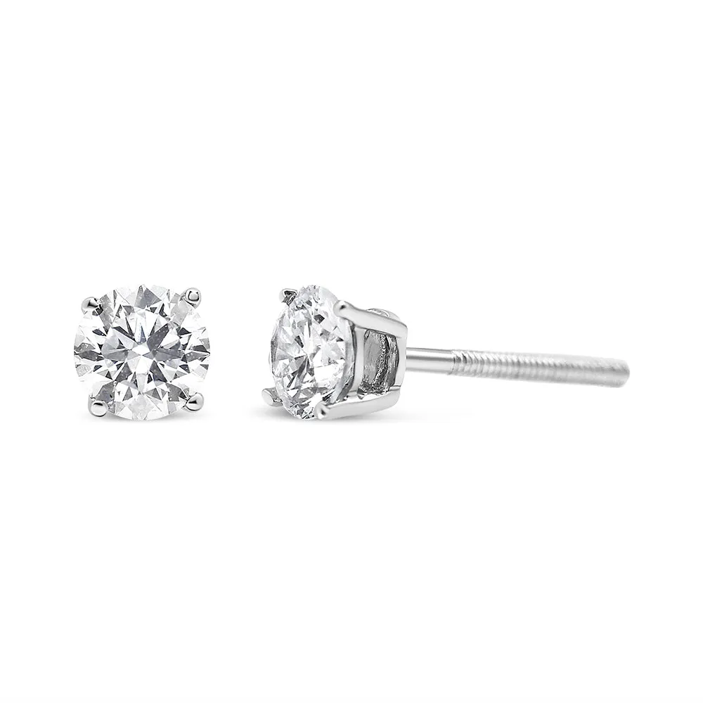 14K White Gold 1/2 Cttw 4-Prong Set Lab Grown Solitaire Diamond Push Back Stud Earrings
